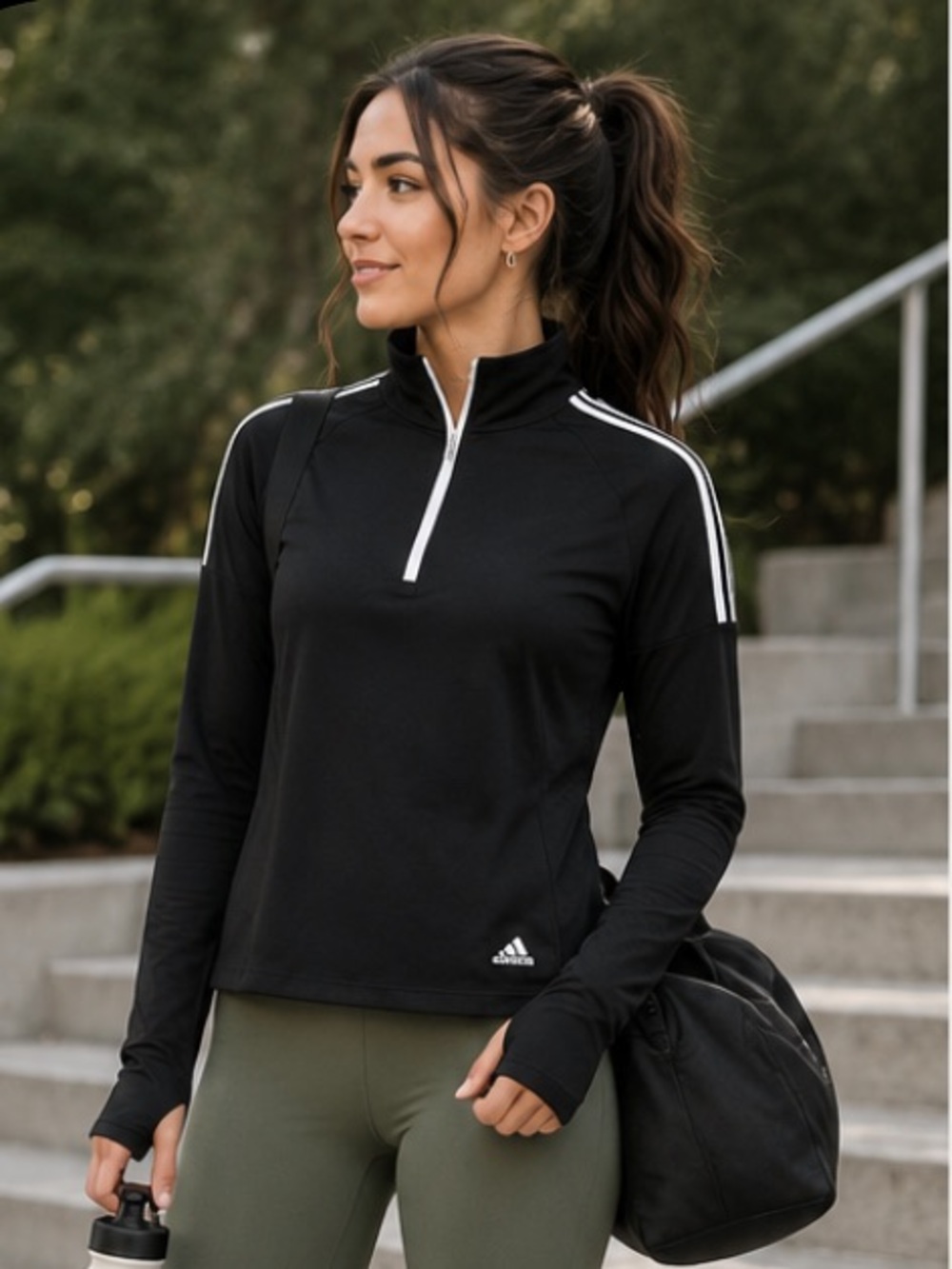 🟡Women’s small black quarter zip with white stripes on the shoulders